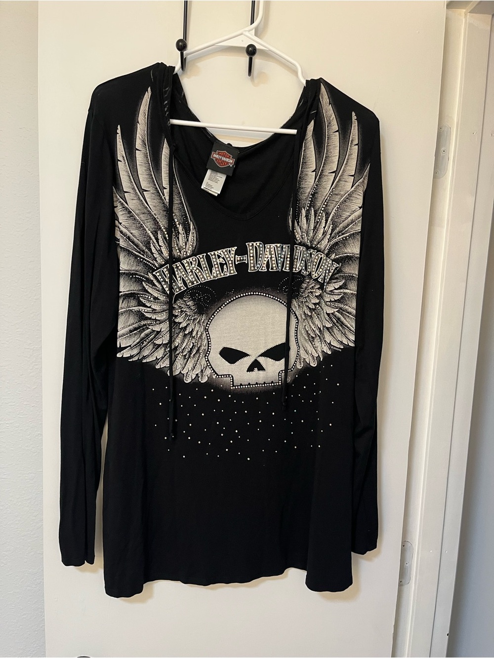 Harley-Davidson embellished Black Long-Sleeve Winged Skull Top